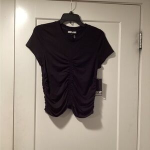 NWT DKNY Jeans Size L Ruched Short-Sleeve Top